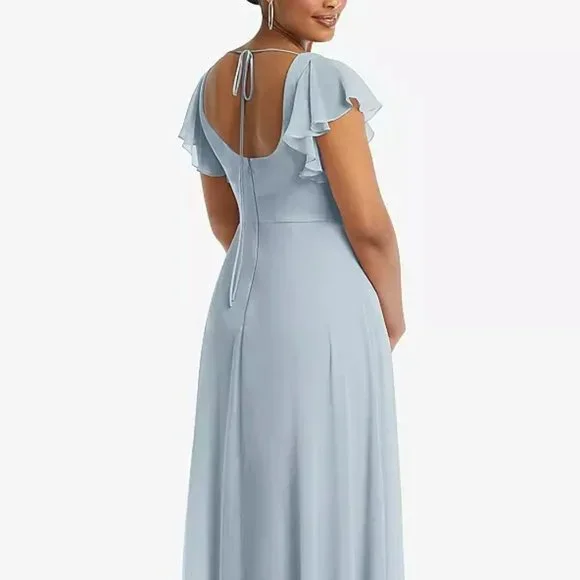 After Six 1568..Flutter Sleeve Scoop Open-Back Chiffon Dress...Mist..Size 18L